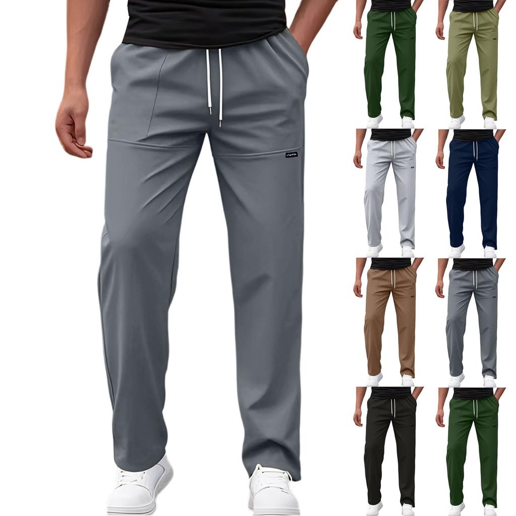 Men's Classic Outdoor Loose Casual Multi-pocket Work Pants, Youth Stretch Waist Straight Pants