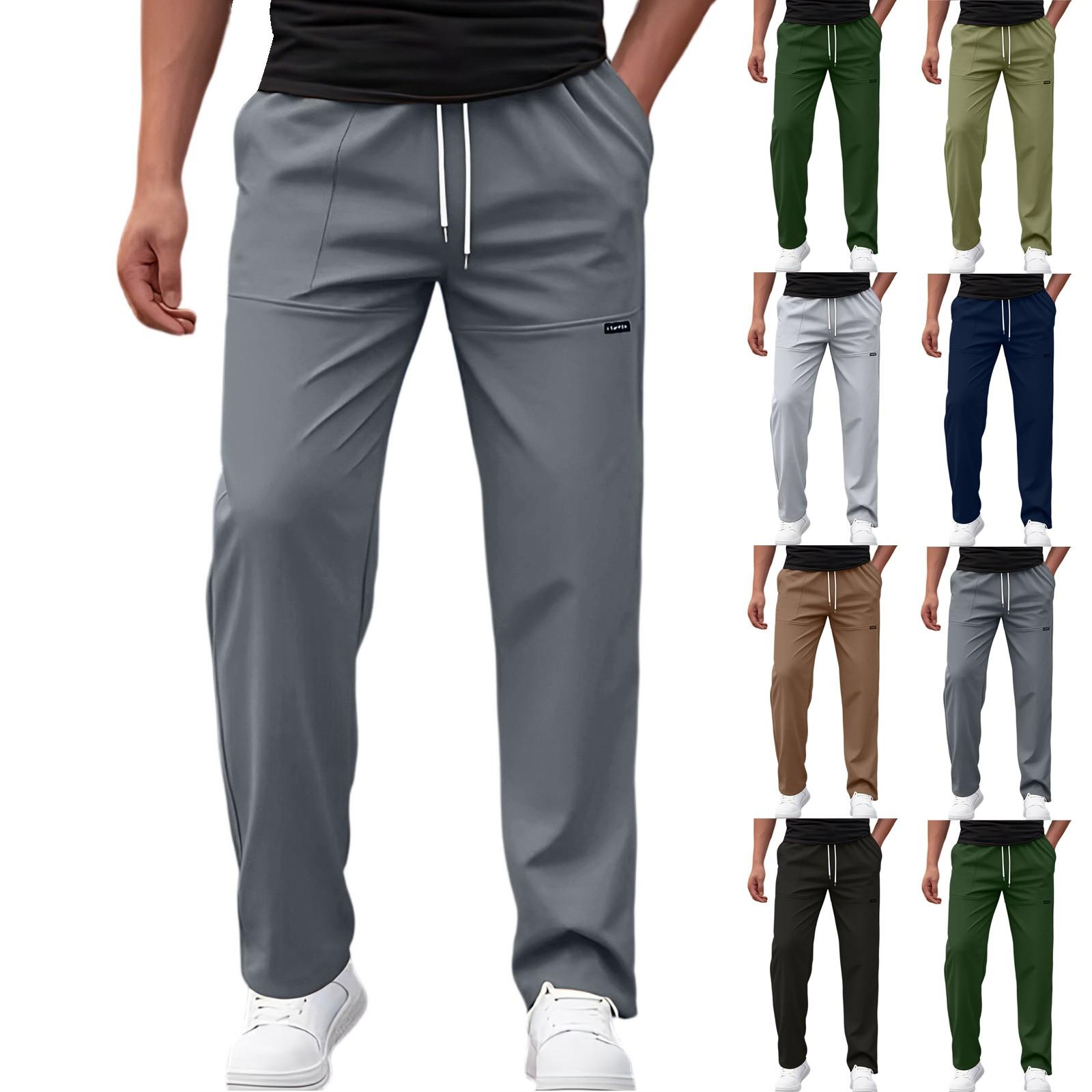 

Men s Classic Outdoor Loose Casual Multi-pocket Work Pants, Youth Stretch Waist Straight Pants L чорний