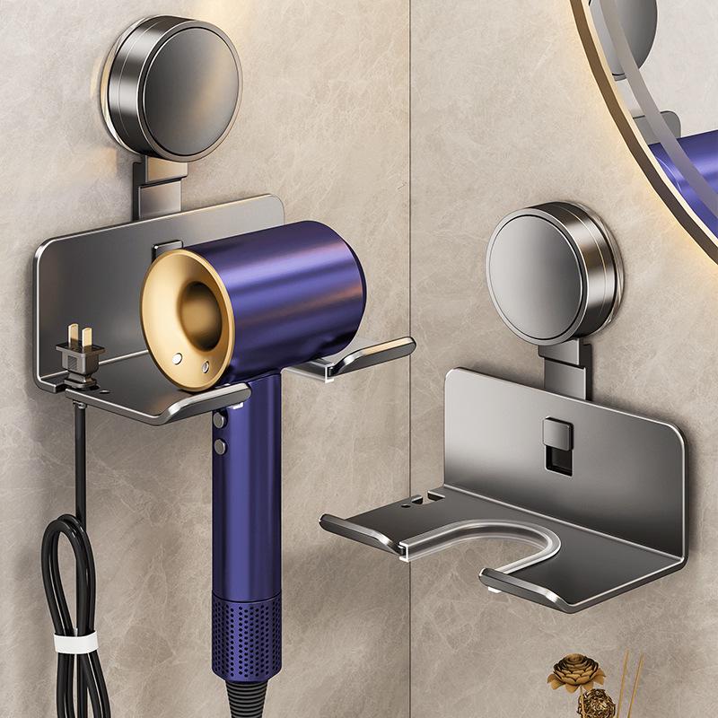Strong Suction Cup Hair Dryer Holder: Wall-Mounted, Punch-Free, No Wall Damage, Hair Dryer Rack. Gun Gray - Suction Cup Hair Dryer Rack