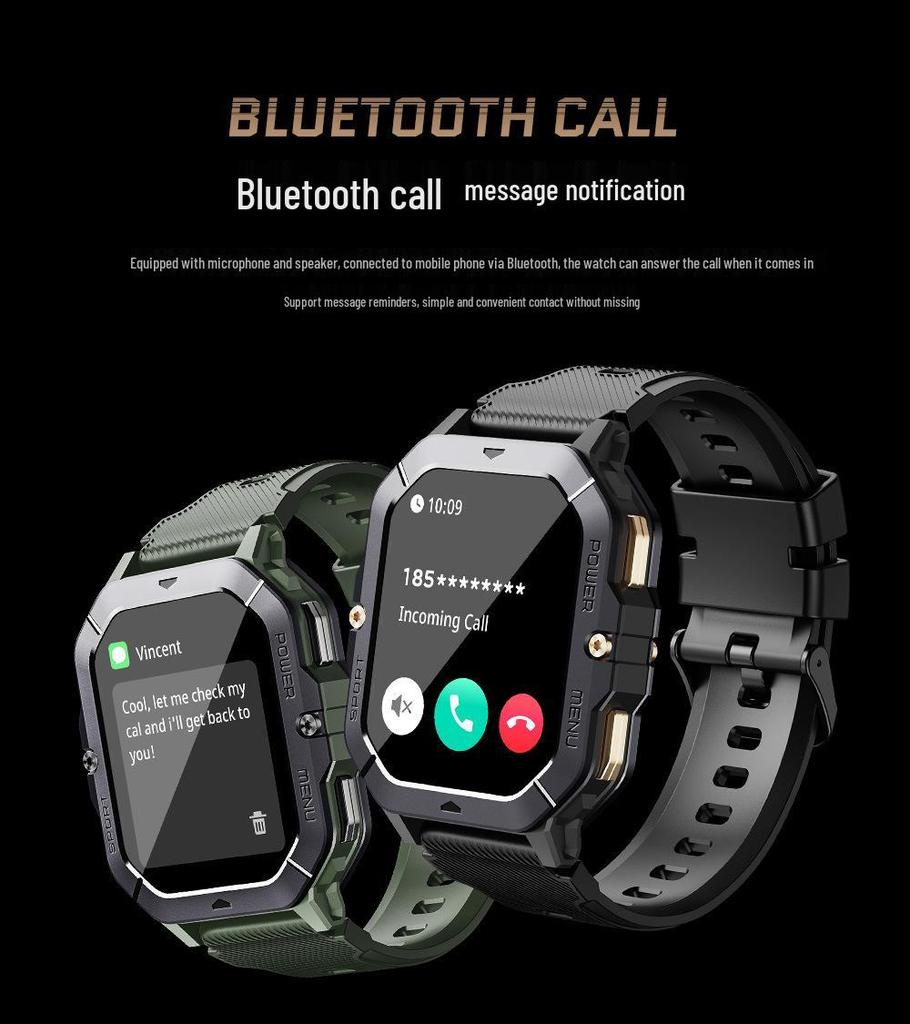 C28 Smartwatch: Outdoor Three-Proof, 3ATM Waterproof, 2.0" HD Screen, Call, Blood Pressure & Oxygen Monitoring