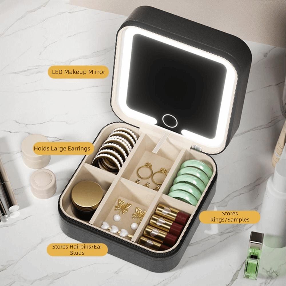 Portable LED Lighted Earrings Case Large-capacity Divided Necklace Tray Travel Organizer