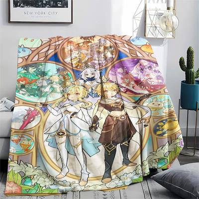 1Pc Genshin Impact Print Flannel Blanket, High Quality Comfortable for All Seasons, Home Decor, Warmth and Comfort, Perfect for Gifts