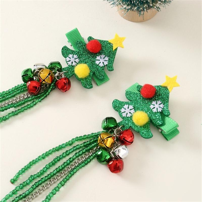 Festive Hair Clip for Kids Fringed Beads Hairclip Santa Hat/Christmas Tree Side Hairpin Women Christmas Hair Accessories
