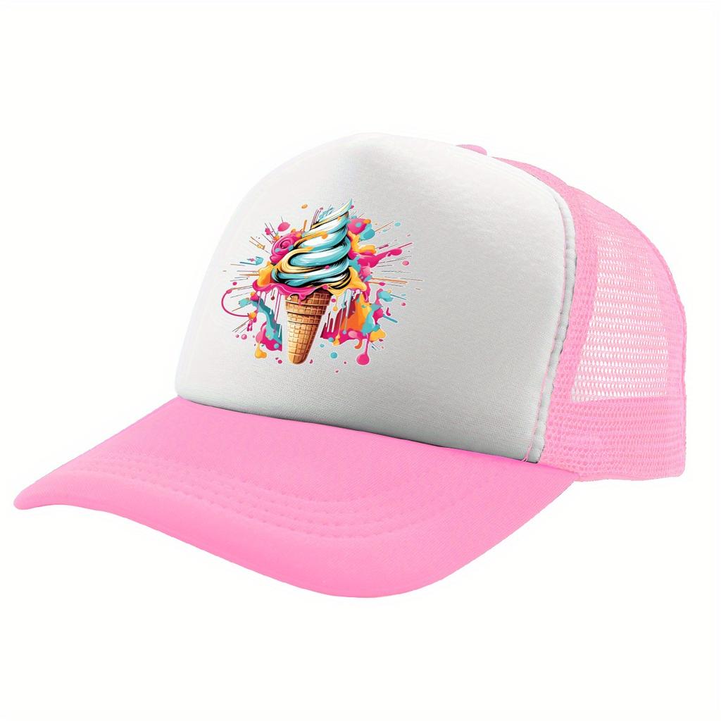 Colorful Ice Cream Trucker Hat Breathable Mesh Baseball Cap Summer Casual Adult Headwear Breathable