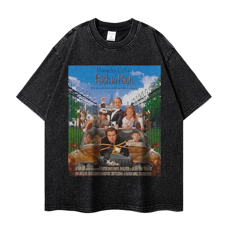 Retro American Movie Poster Unisex Washed T-Shirt - Short Sleeve, Crew Neck, Loose Fit