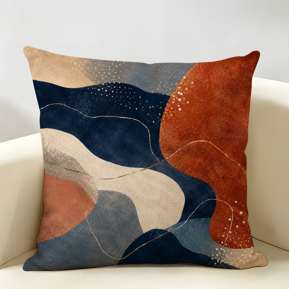 Federa Cuscino Astratta Boho Arancione Blu Moderna in Lino Organico Durevole Ipoallergenica Lavabile Delicata sulla Pelle