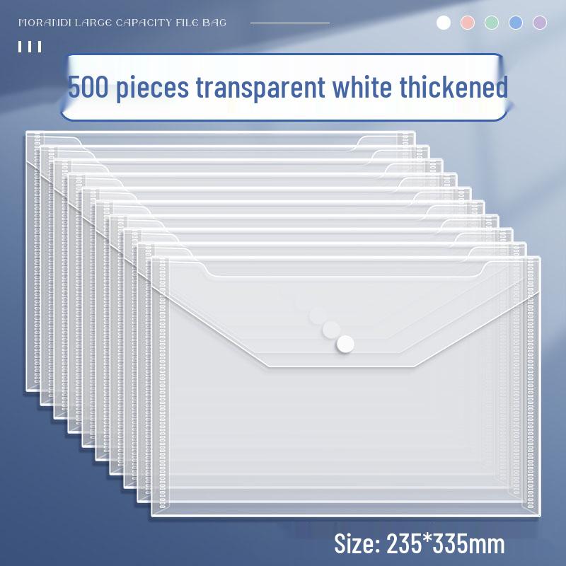 Transparent A4 File Bag, Large Capacity Snap Button, Test Paper & Document Storage for Students