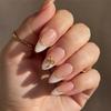 24 Pieces of White Pointed Nail Art Patches, Medium Almond Shaped Gradient Nail Stickers, with Gold 3D Bow for Wearing Nail