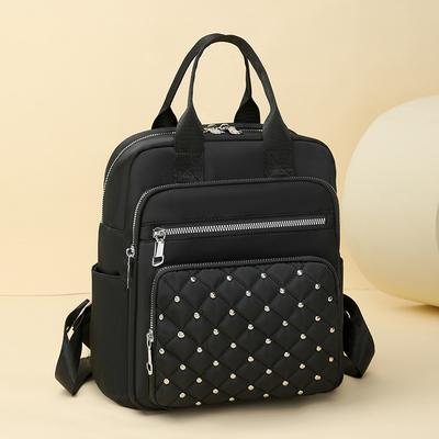 Backpack Women's Solid Color Rhombus Sewing Line Rivets Fashion Large Capacity Simple Women's Backpack