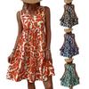 Fashion Bohemian Dress Women Printed V Loose Pleated Neck