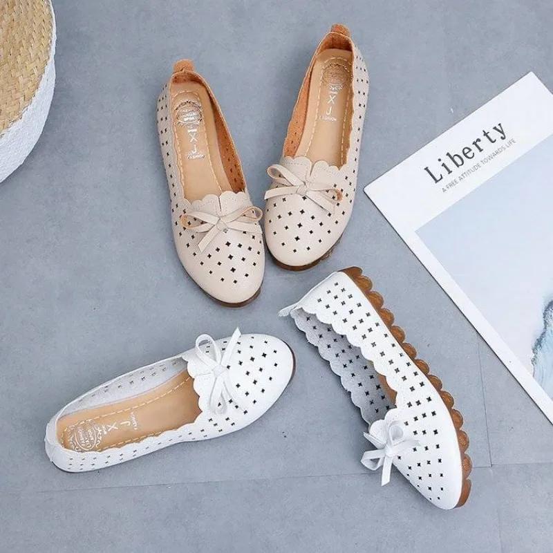 Non Slip Low Heel Elegant Women's Flat Shoes Round Toe Ladies Footwear Popular 2024 Summer Wholesale Chic Point Fashionable