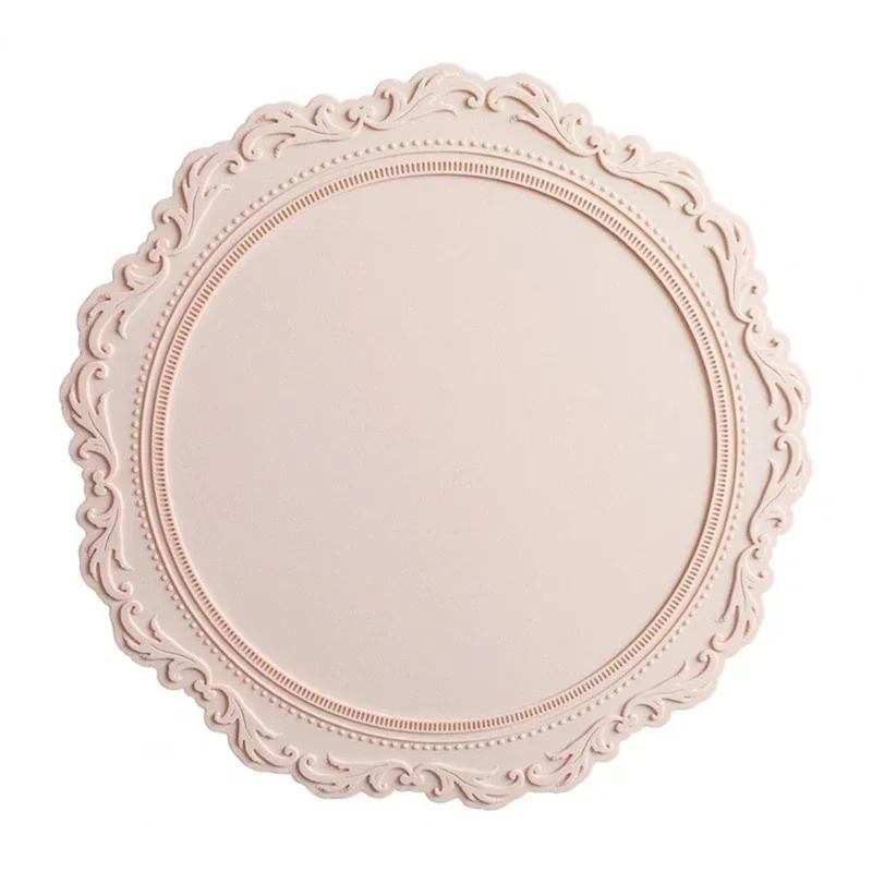 Silicone Placemat Round Flower Coffee Dinner Table Mat 34cm Embossed Pink Coaster Heat Resistant Kitchen Tableware Dining Mat