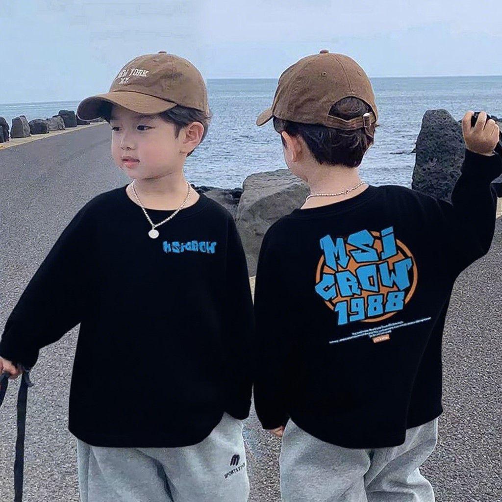 100% Cotton Boys' Long Sleeve Versatile T-Shirt for Toddlers and Children - Spring/Autumn Loose Fit Base Layer