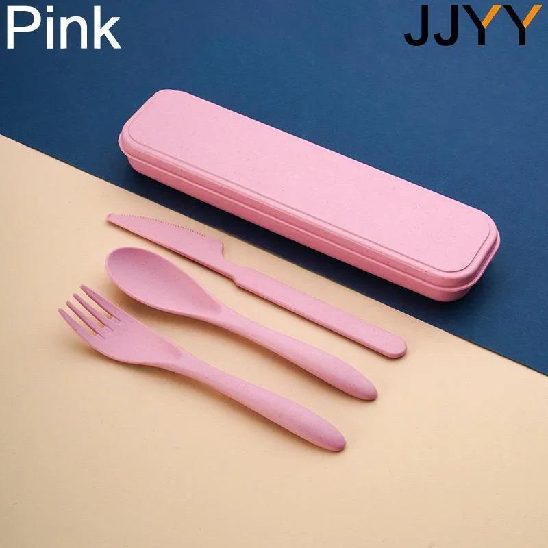 3Pcs Portable Knife Fork Spoon Cutlery Set With Box for Students Office Home Travel Kitchen Dining Tableware Set Easy to Carry