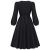 Women's Color Round Neck A-Line Long Sleeve Midi Dress
