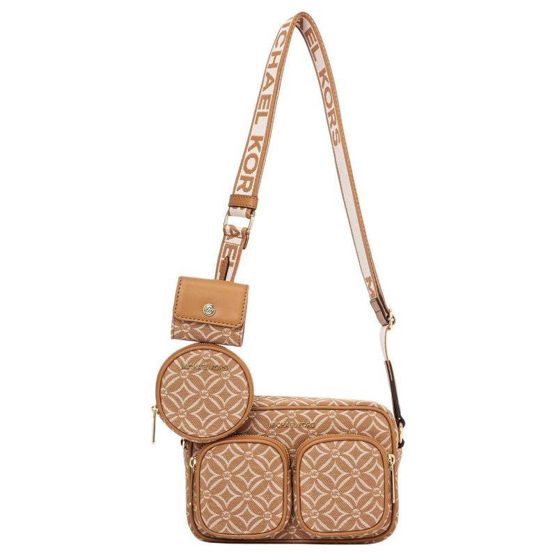 MICHAEL KORS Jet Set Item Logo Removable Pouch Jacquard Crossbody Shoulder Bag Medium Women s Brown коричневый