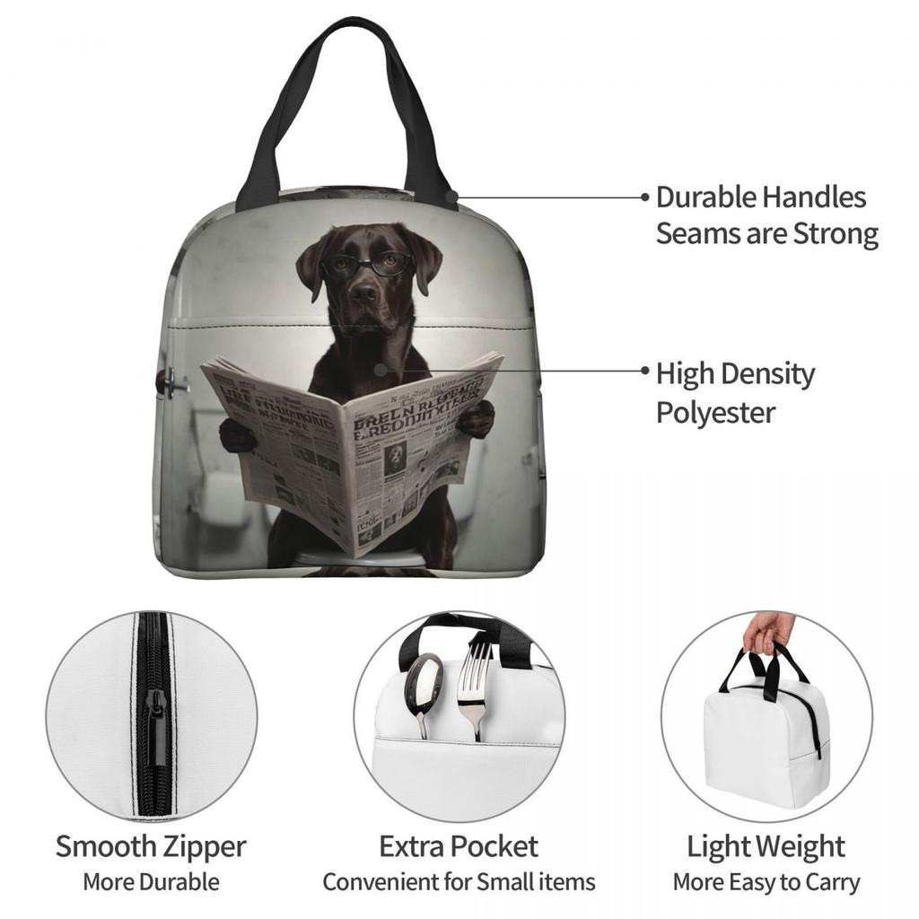 Chocolate Labrador Reading A Newspaper Insulated Lunch Bag for Women Kids Portable Food Boxes Thermal Lunch Box Tote