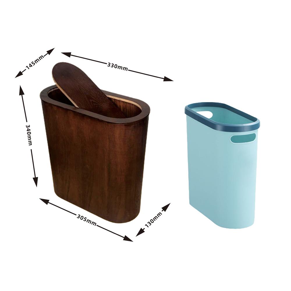 Narrow Wooden Trash Bin Simple Home Wastebasket Small Space Paper Holder Modern Bedroom Storage Dustbin for Bathroom