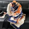 Women'S Winter Fashion Faux Cashmere Shawl Scarf Flower Print Thick Fabric Pashmina-Style Wrap Poncho Bandana