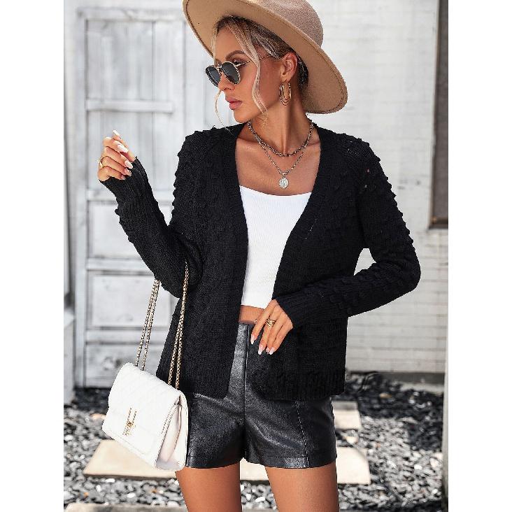 2024 Autumn And Winter New European And American Solid Color Women'S Knitted Three-Dimensional Pattern Cardigan Jacket Sweater For Women