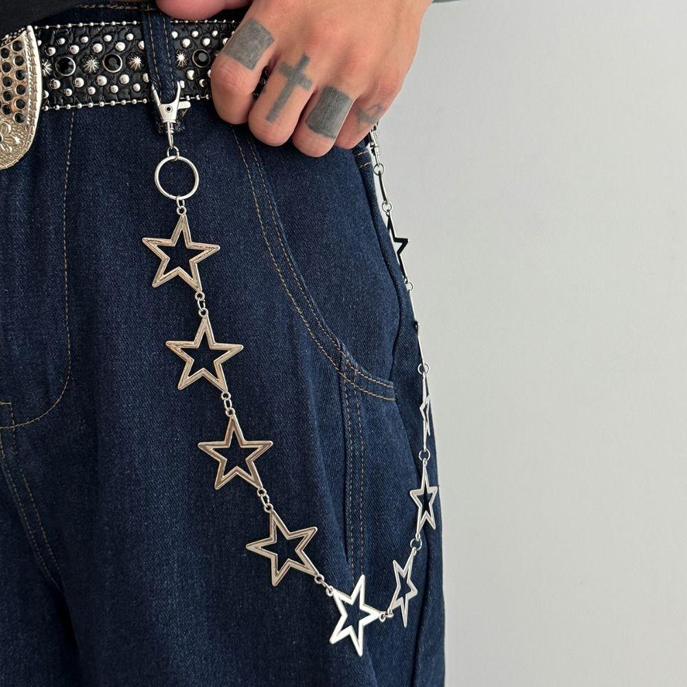 Hollow Out Metal Waist Chain Five-Pointed Punk Belt Chain Goth Star Pants Chain  Steet
