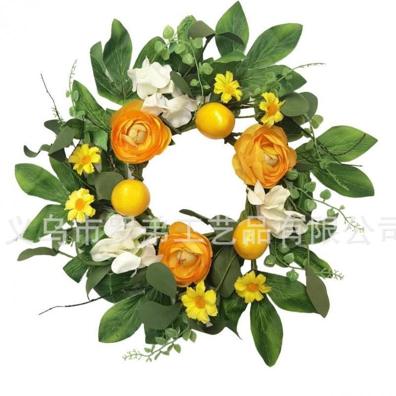 Artificial Lemon Peony Wreath Wall Hanging Decor Door Home Festival Party Decoration