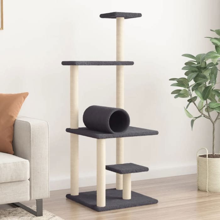 VidaXL Cat Tree with Sisal Scratching Posts Dark Grey 136 Cm 172093