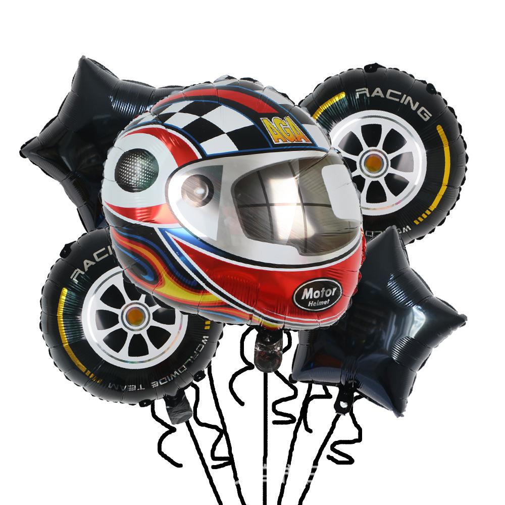 Tire Helmet Balloon 18 Inch Black And White Plaid Round Aluminum Film Balloon Racing Theme Party Decorative Balloon