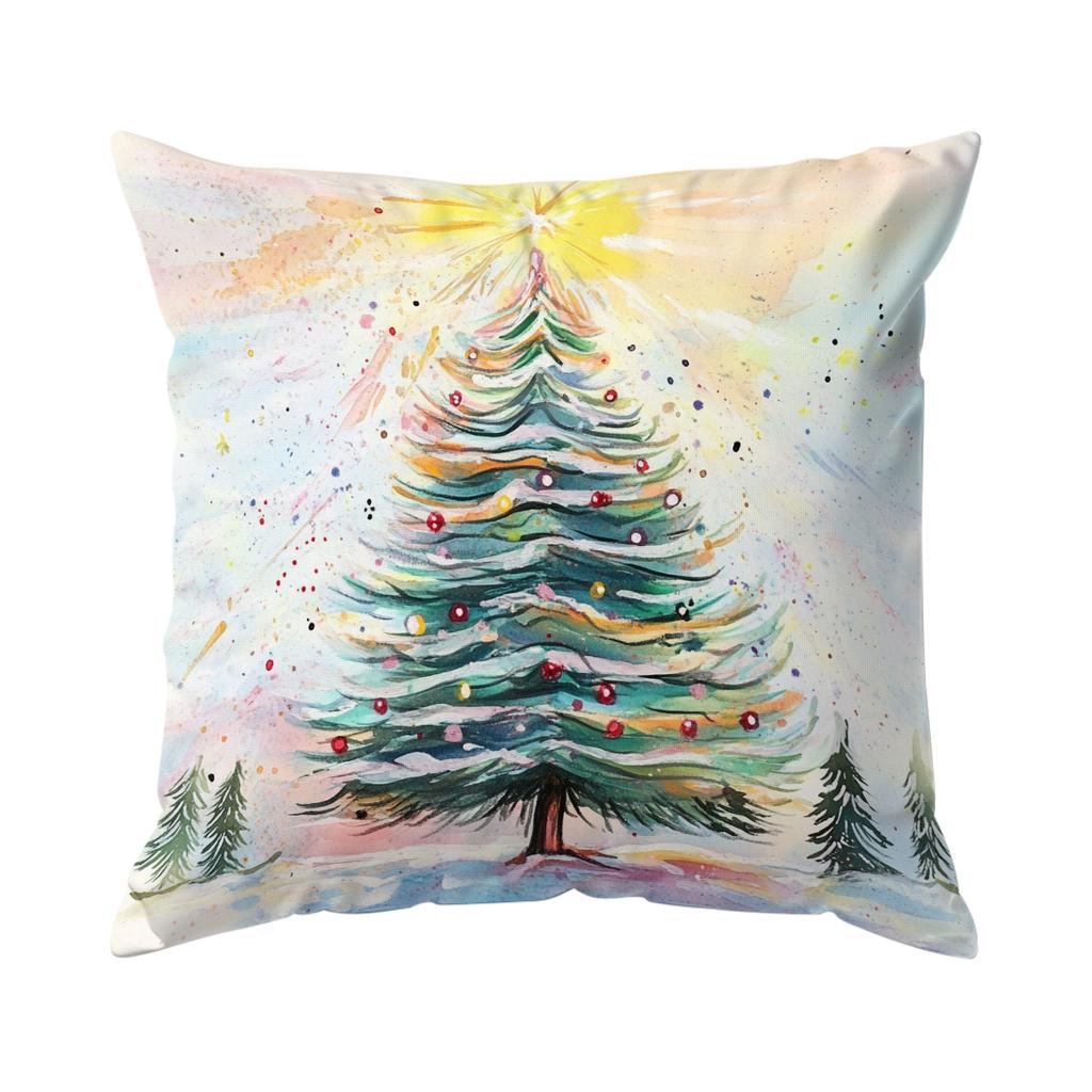 Watercolor Christmas Tree Illustration Pillowcase Bedroom Cushion Cover 100% Polyester Living Room Cushion Pillowcase Home Decor