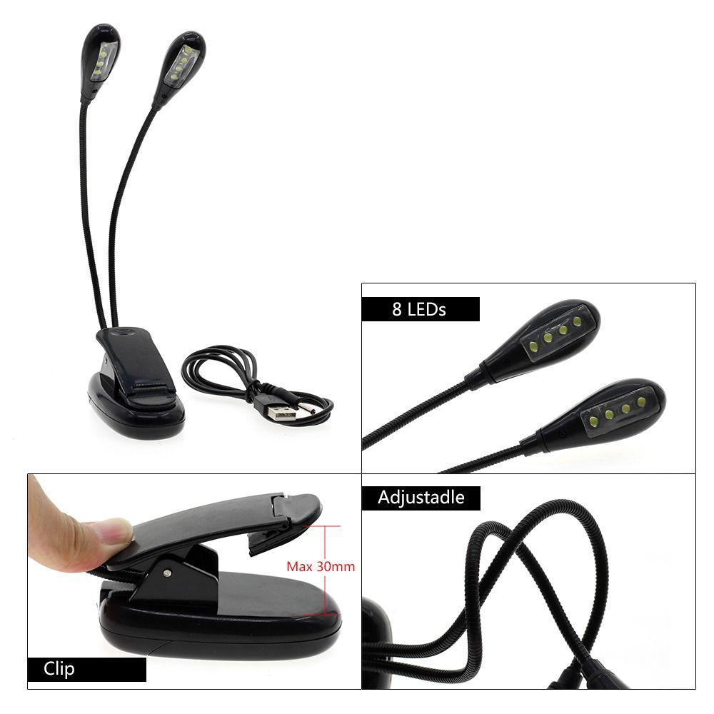 Flexible Table Lamp Clip Lamp 2/4/8 LEDs Light Music Stand Light Music Score Light Reading Lights