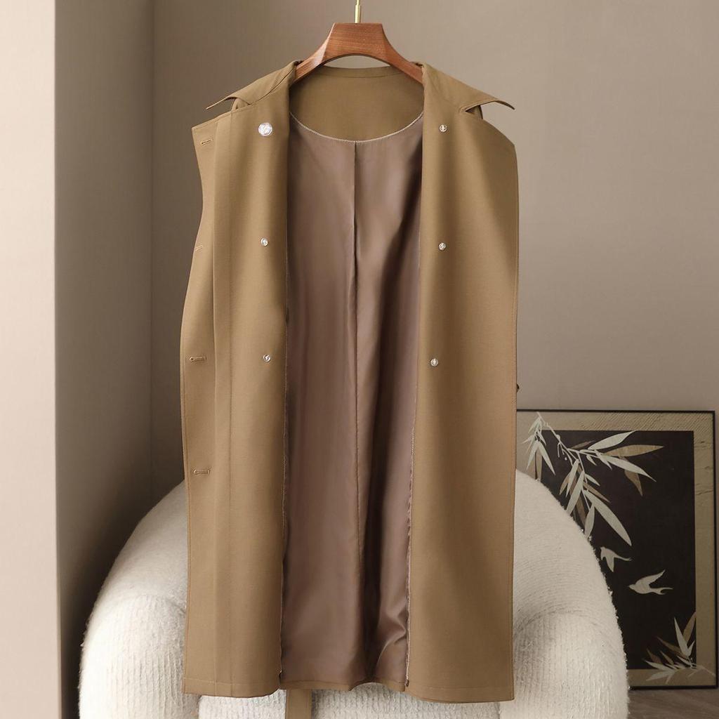 2026 Spring Women's British Style Double-Breasted Belted Trench Coat