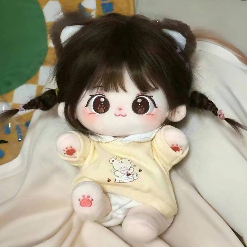 20cm Change Clothes Toy Cute Sweet Girl Cotton Doll Kawaii Sweet Brown Fried Hair Plush Stuffed Toys Body Gift Dolls Outfit