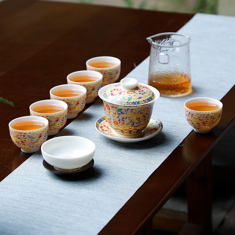 

Jingxun Enamel Dragon & Phoenix Ceramic Tea Set