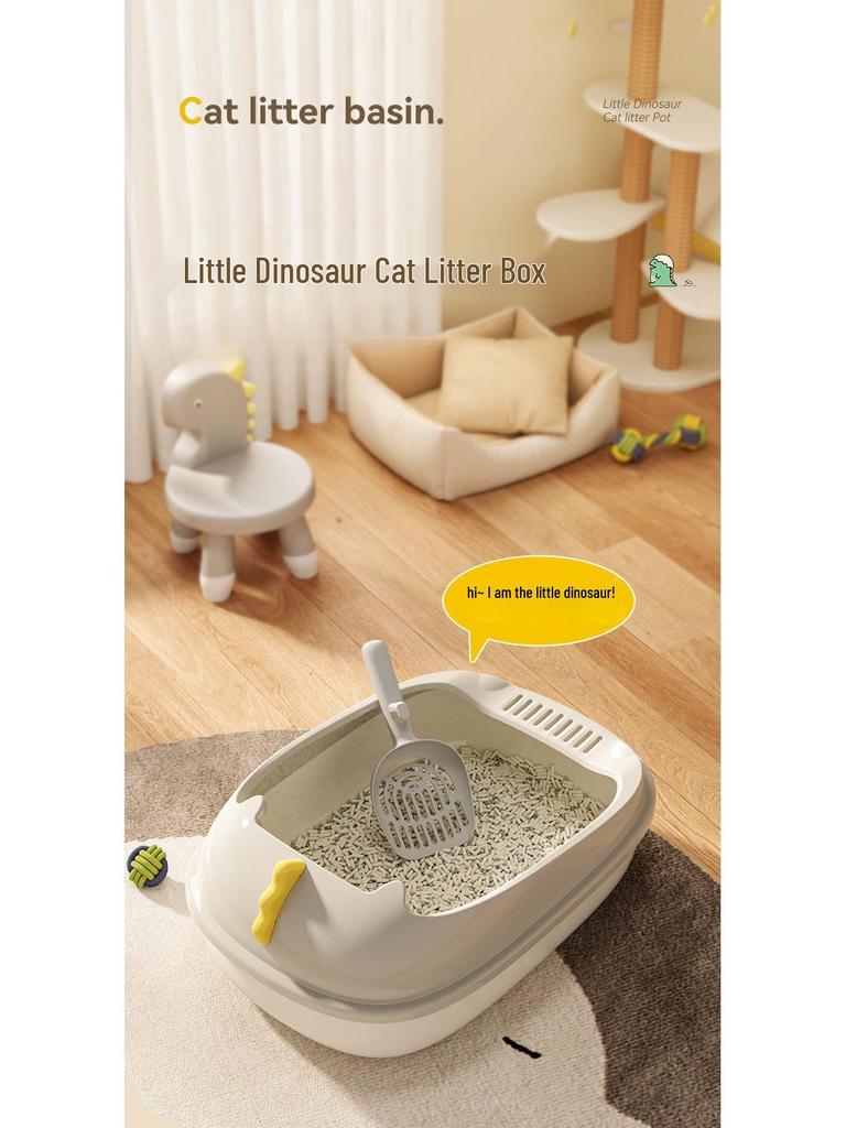 Dinosaur Semi-Enclosed Large Cat Litter Box - Washable & Anti-Splash