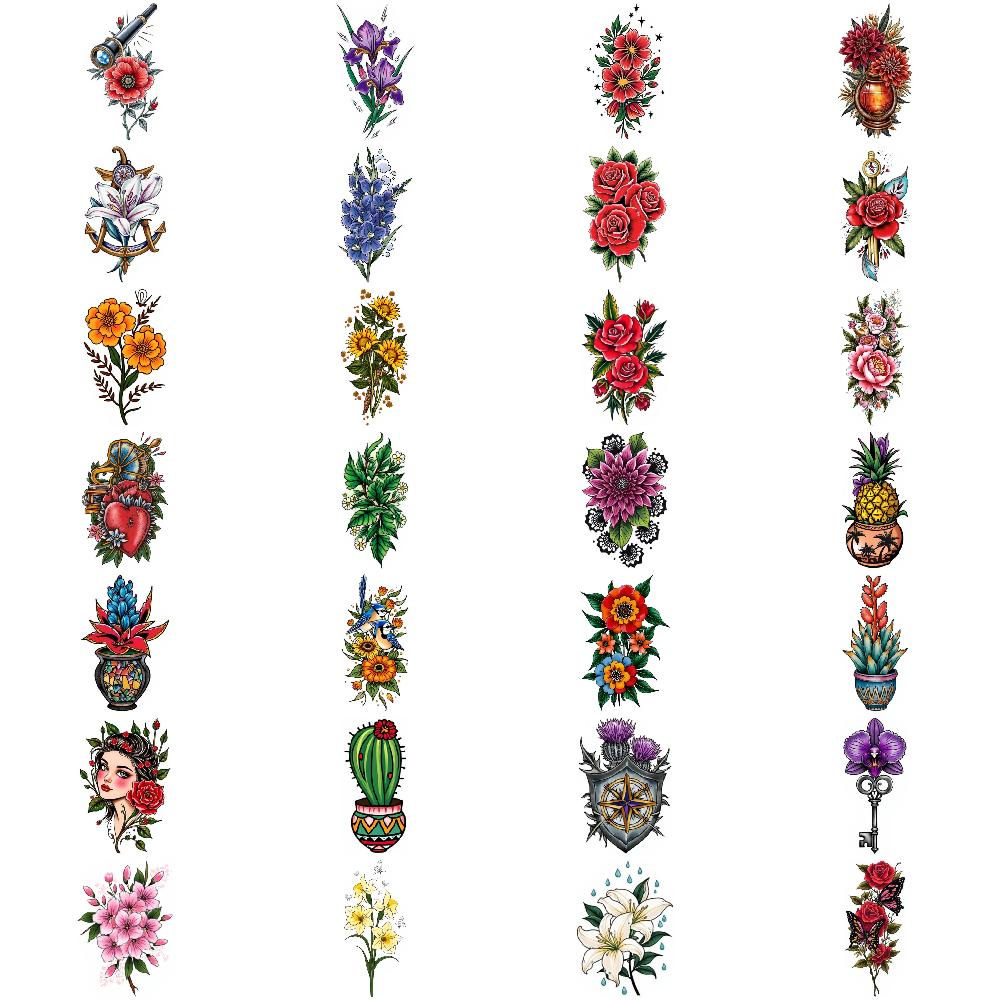 

28pcs Temporary Tattoo Waterproof Long-lasting Body Stickers Key And Orchid Phonograph And Heart And Flowers For Chest