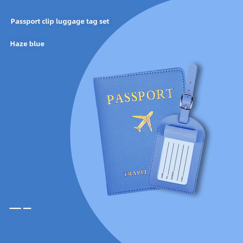 "PU Leather Luggage Tag & Passport Cover Set with Cross-Border Airplane Design"