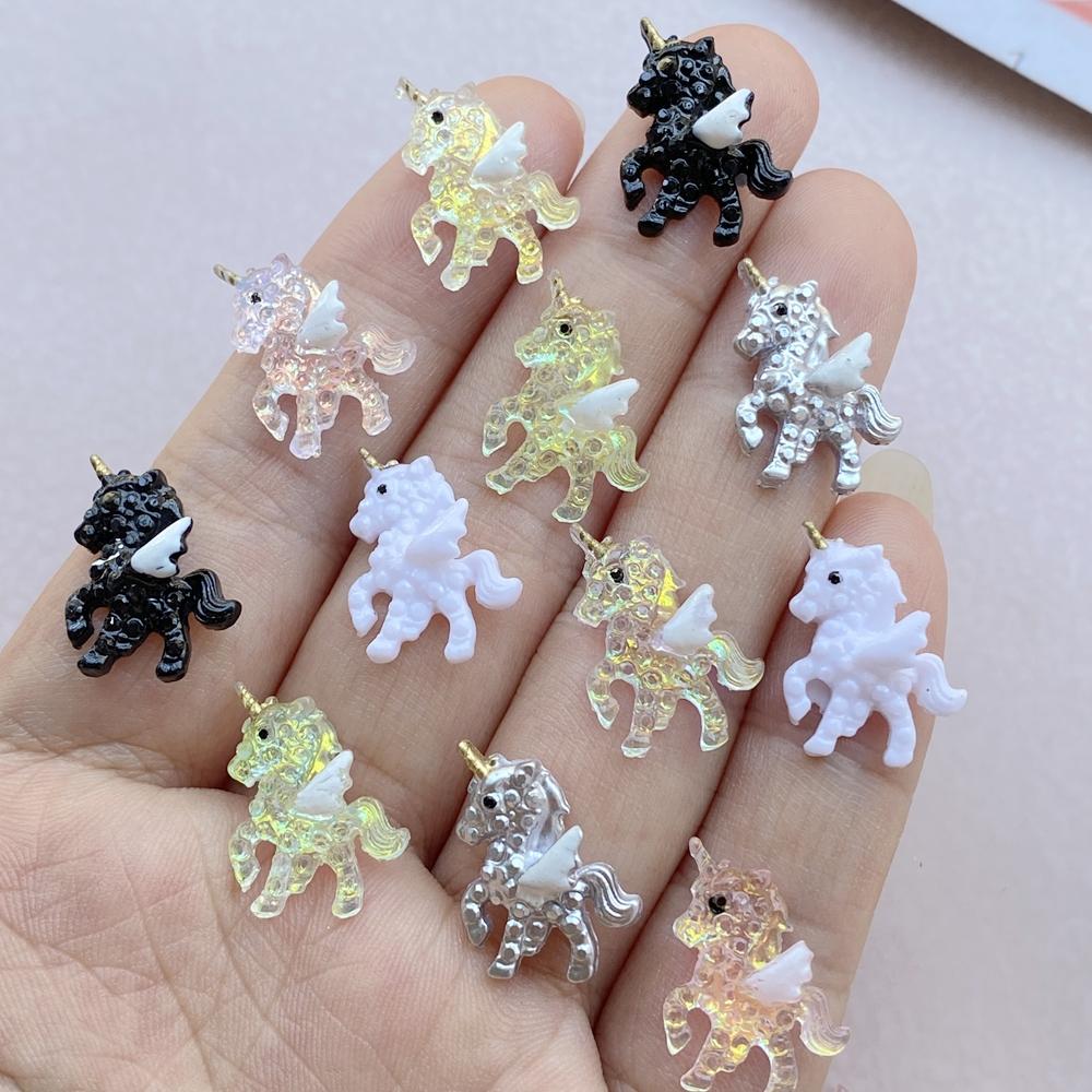 10Pcs Cute Mini Cartoon Unicorn Nail Art Resin Designer Charms DIY Craft For Nail 3D Decorations Jewelry
