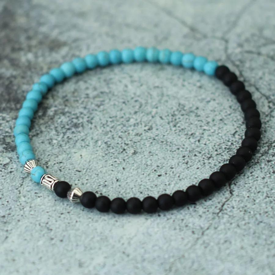 Bransoletka z koralików 4 mm Unisex Wintage Srebrny Kolor Wikingowska Bransoletka Dwukolorowa Naturalny Kamień Howlit Bransoletka Akcesoria Ręczne