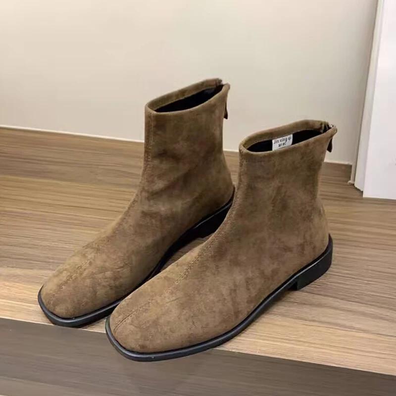 

Жіночі шкіряні черевики до щиколотки Елегантне масивне взуття Жіночий тренд 2025 Мода Зима Нові Снігові Низькі Підбори Мотоциклетні Чоботи Mujer Botas 37