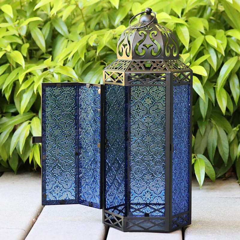 Extra Large Black Metal Decorative Floor Moroccan Lantern Candle Holder Lamp - Indoor/Outdoor, Home Decor, Patio, Weddin Extra Large