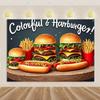 Pizza Hamburger Backdrop Supplies Quick Food Kid Birthday Party Decoration Cola French Fries Background Banner Photography Prop