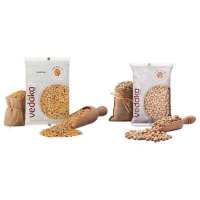Vedaka Premium Ciecierzyca Kabuli/Chhole, 1 kg |Źródło białka i marka Amazon - Vedaka Mieszanka Dal, 1kg |Źródło białka