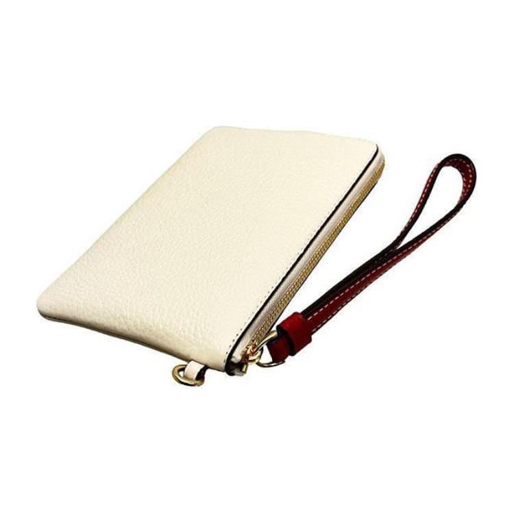 New COACH Corner Zip Pebbled Leather Wrist Bag Clutch Trumpets Women's Chalk White CE891-IMCAH