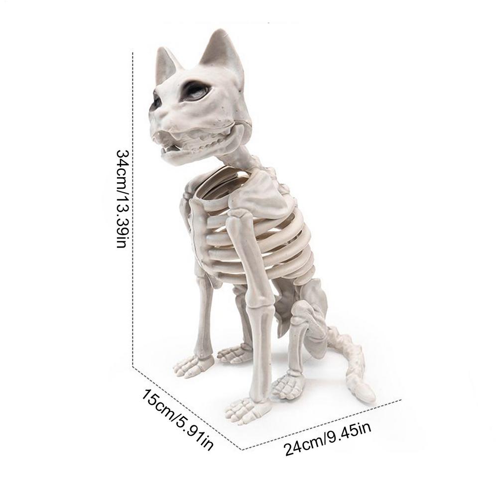 

Creepy Cat Skeleton Realistic Sitting Animal Scary Decor For Indoor Lawn Outdoor Home Shelf Table Garden Halloween Parties белый