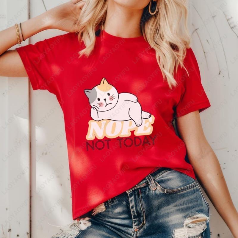 Nope Not Today Funny Lazy Cat T Shirt Procrastination Cat Lover Tees Cute Relaxing Kitty Tops Unisex Humor Print Shortsleev