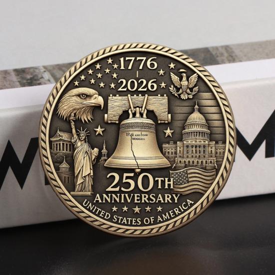 US 250th Anniversary Souvenir Coin Double-Sided Carved United States History Commemorative Badge