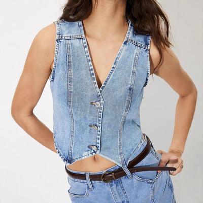 Women's V-neck Denim Vest Top - European & American Style