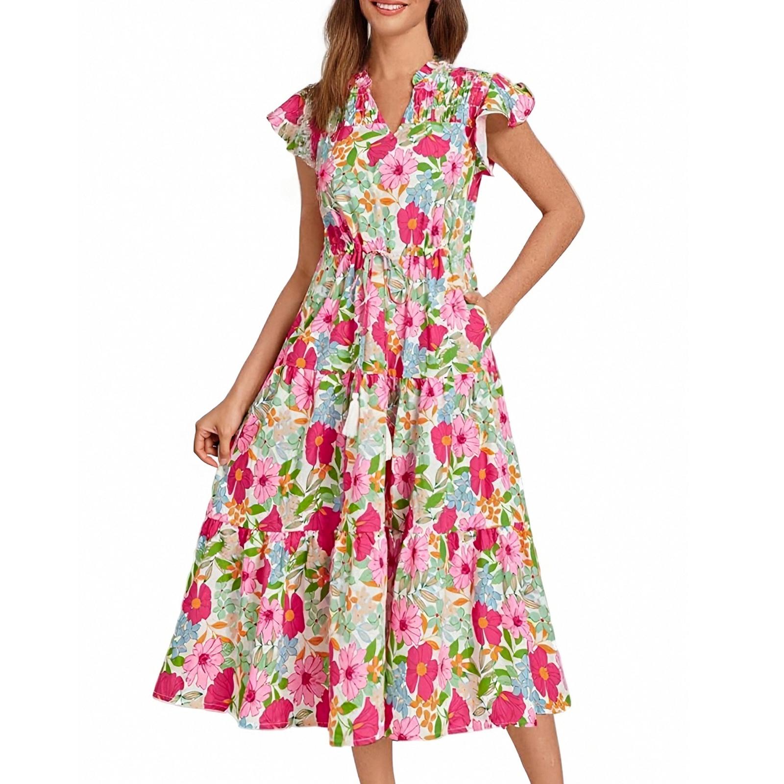 

Женское платье с короткими рукавами и бахромой в стиле бохо для отдыха на пляже L