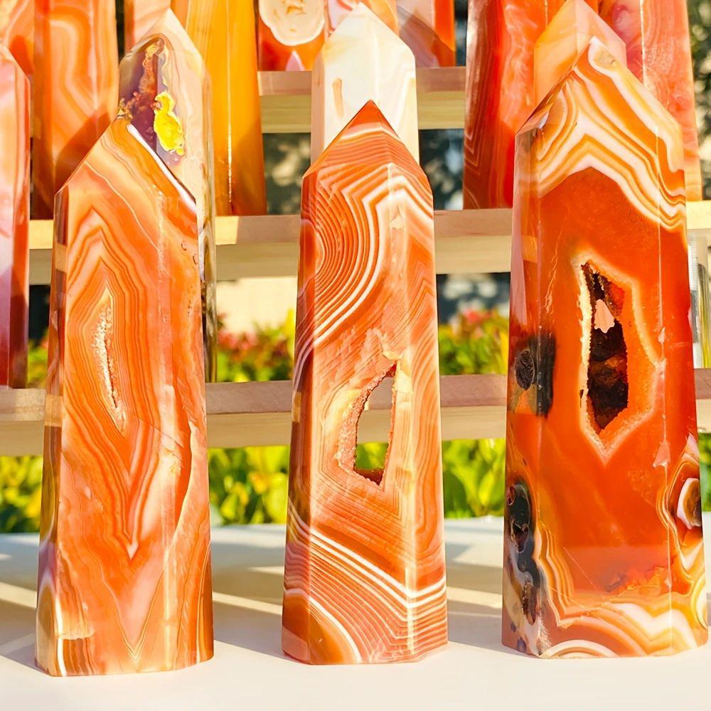 Polished Red Agate Hexagonal Pillar for Home or Office Décor