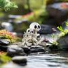 Fishing Skeleton Statue Halloween Decorations, 3.03 Inch Funny Sitting Skull Figurine Shelf Sitter Resin Sculpture For Outdoor